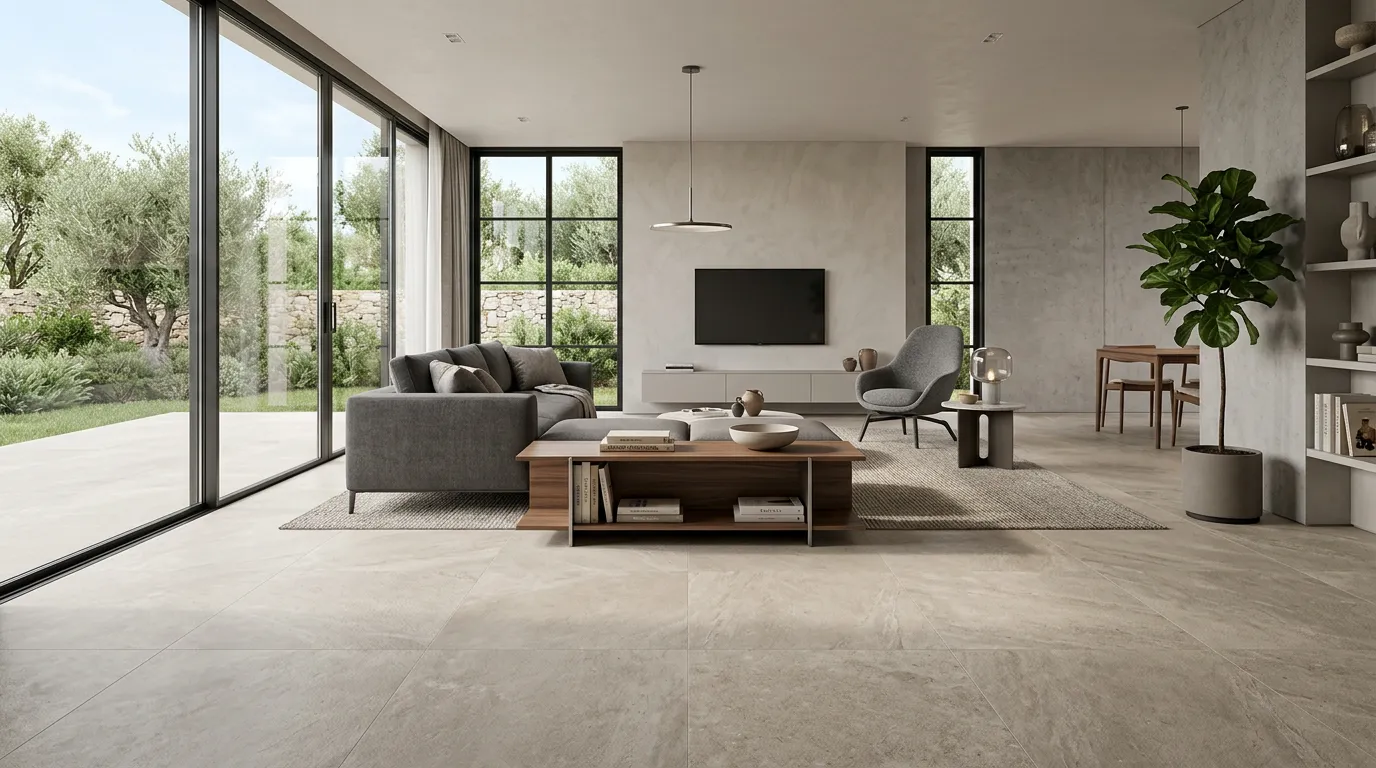Керамогранит VitrA Tiles коллекции Geocode в интерьере с минимальным количеством швов