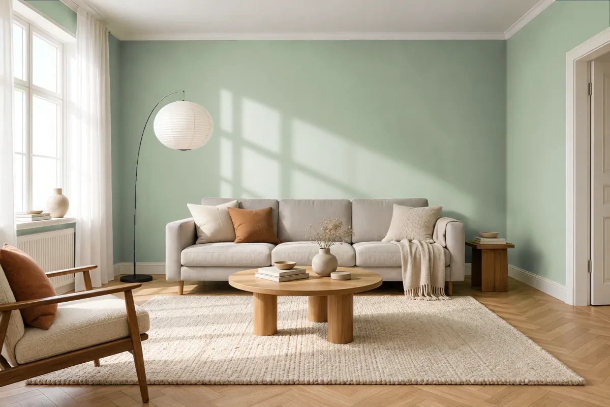Краска Swiss Lake SL-2637 Silt Green — гостиная в скандинавском стиле