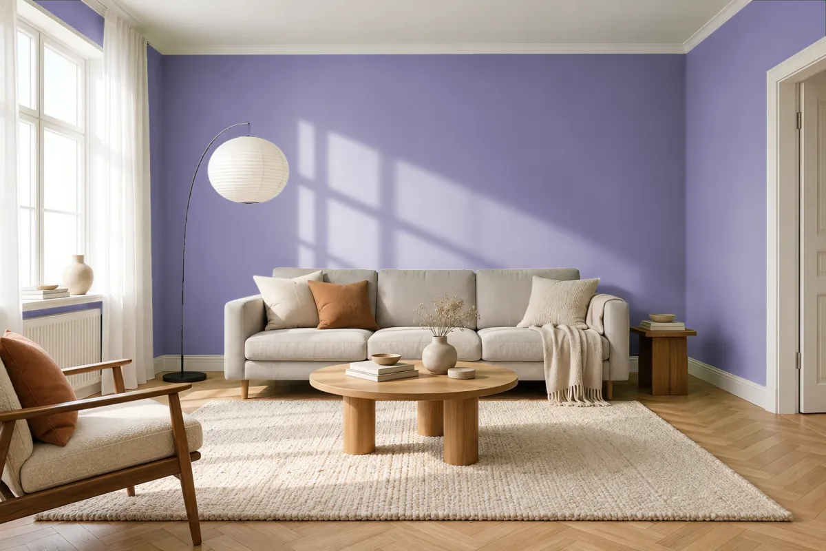 Краска Swiss Lake SL-1902 Purple Rain — гостиная в скандинавском стиле