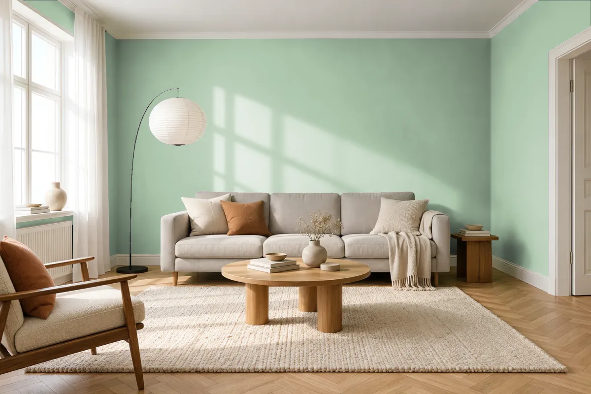 Краска Swiss Lake SL-2489 Freshwater Green — гостиная в скандинавском стиле
