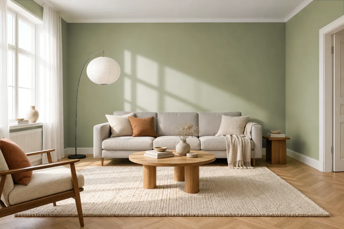 Краска Swiss Lake SL-2555 Medium Green — гостиная в скандинавском стиле