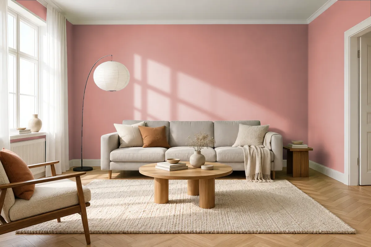 Краска Tikkurila TVT V413 Rosy Moment — гостиная в скандинавском стиле