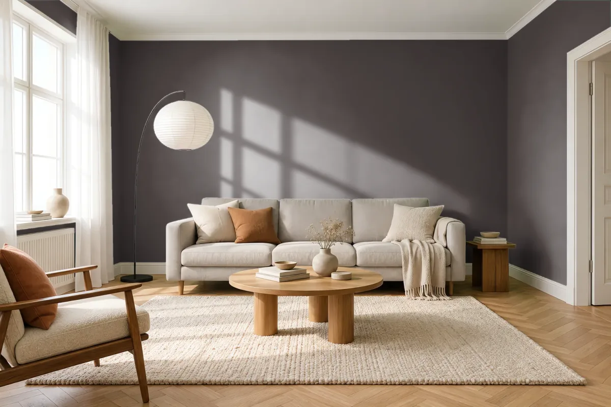 Краска Tikkurila TVT X501 Aubergine — гостиная в скандинавском стиле