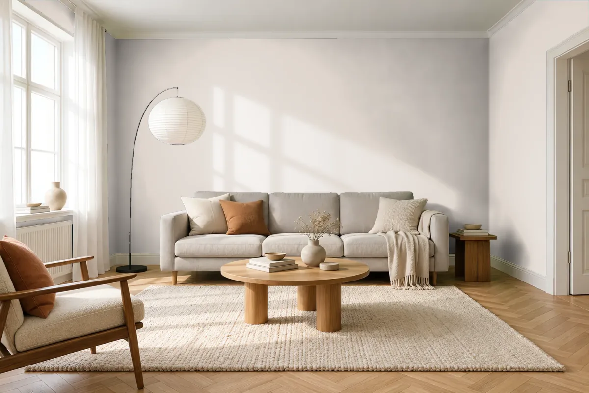 Краска Little Greene LG 159 Rolling Fog - Mid — гостиная в скандинавском стиле
