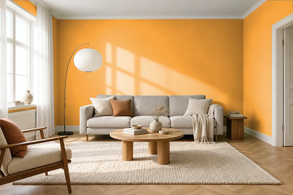 Краска NCS S 1070-Y20R — гостиная в скандинавском стиле