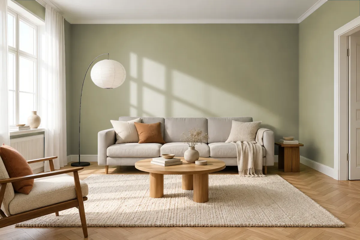 Краска Little Greene LG 302 Sir Lutyens’ Sage — гостиная в скандинавском стиле