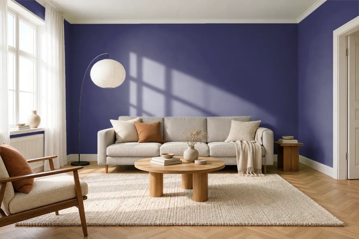 Краска Little Greene LG 116 Thai Sapphire — гостиная в скандинавском стиле