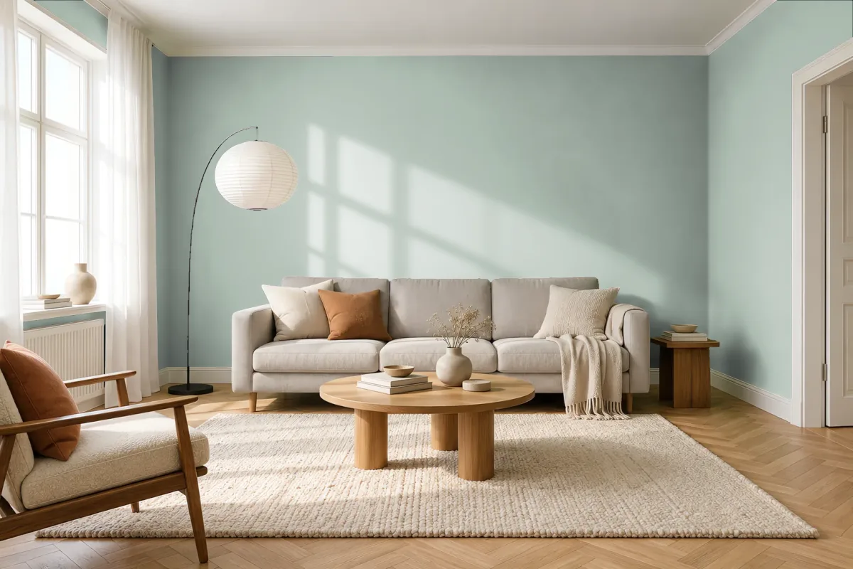 Краска Little Greene LG 138 Aquamarine — гостиная в скандинавском стиле