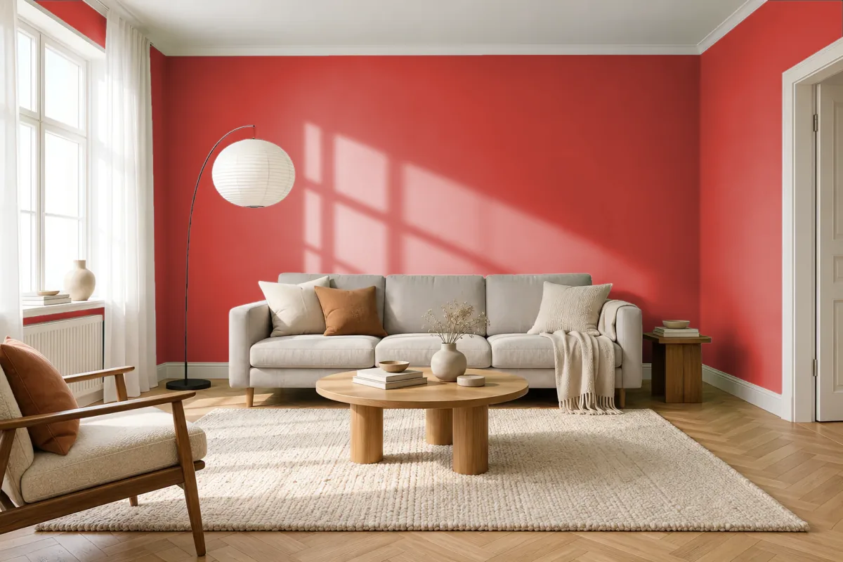 Краска Little Greene LG 190 Atomic Red — гостиная в скандинавском стиле