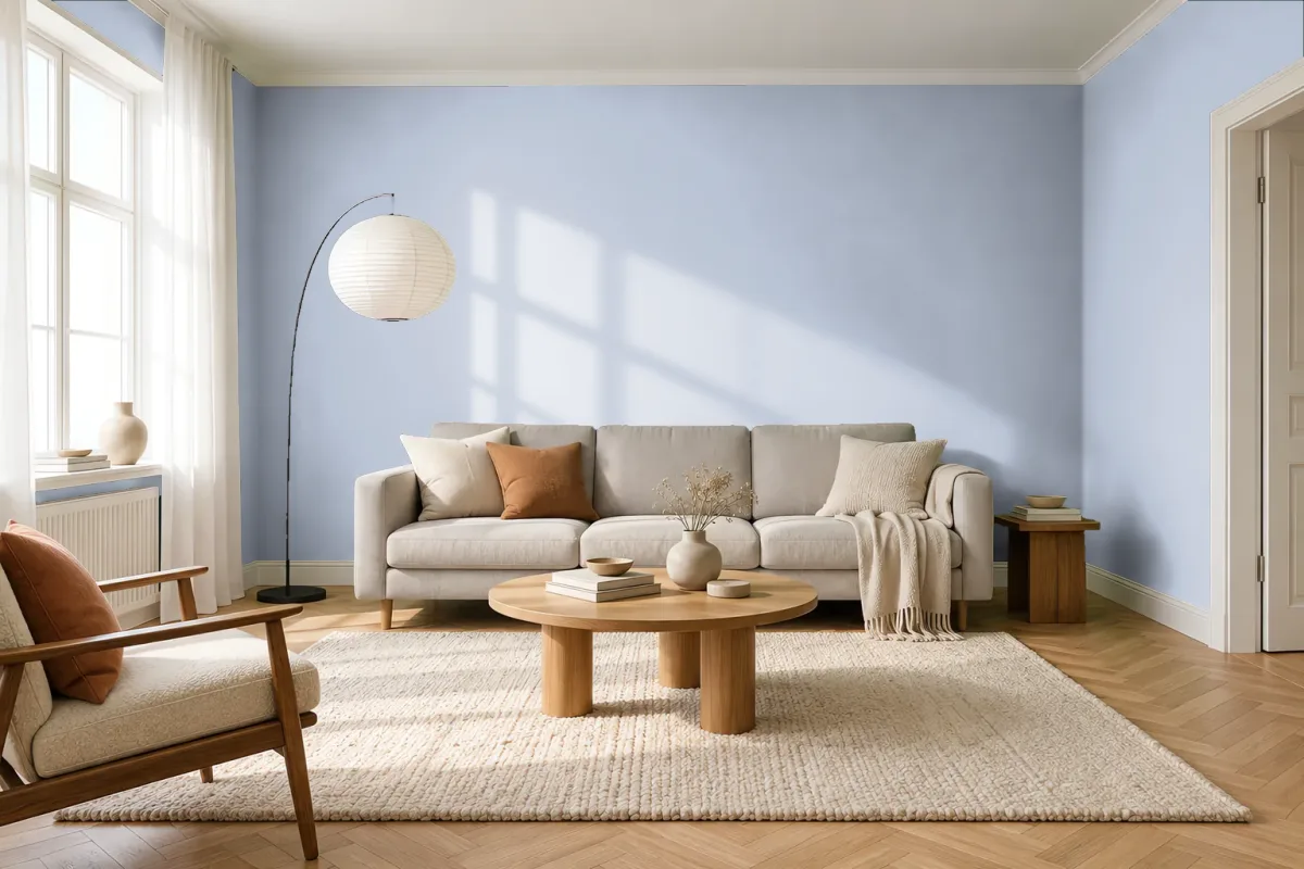 Краска PANTONE 13-3920 Halogen Blue — гостиная в скандинавском стиле