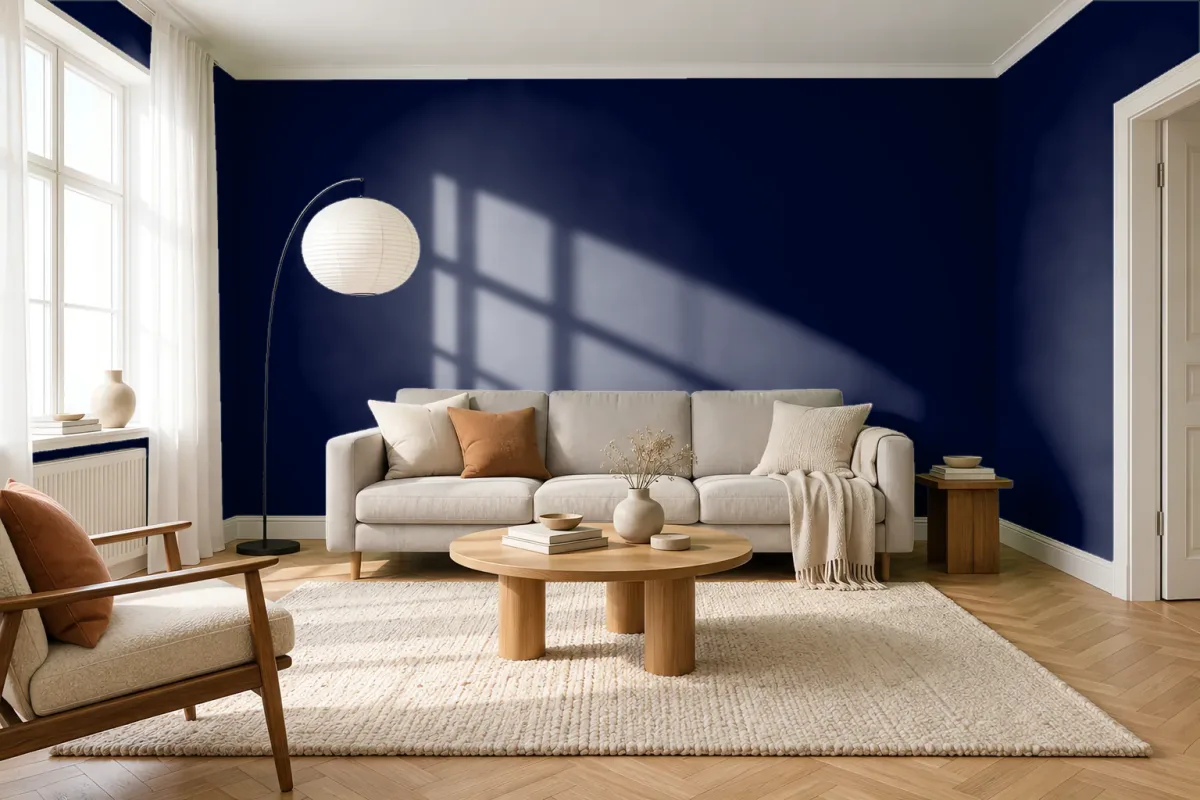 Краска PANTONE 19-3924 Night Sky — гостиная в скандинавском стиле