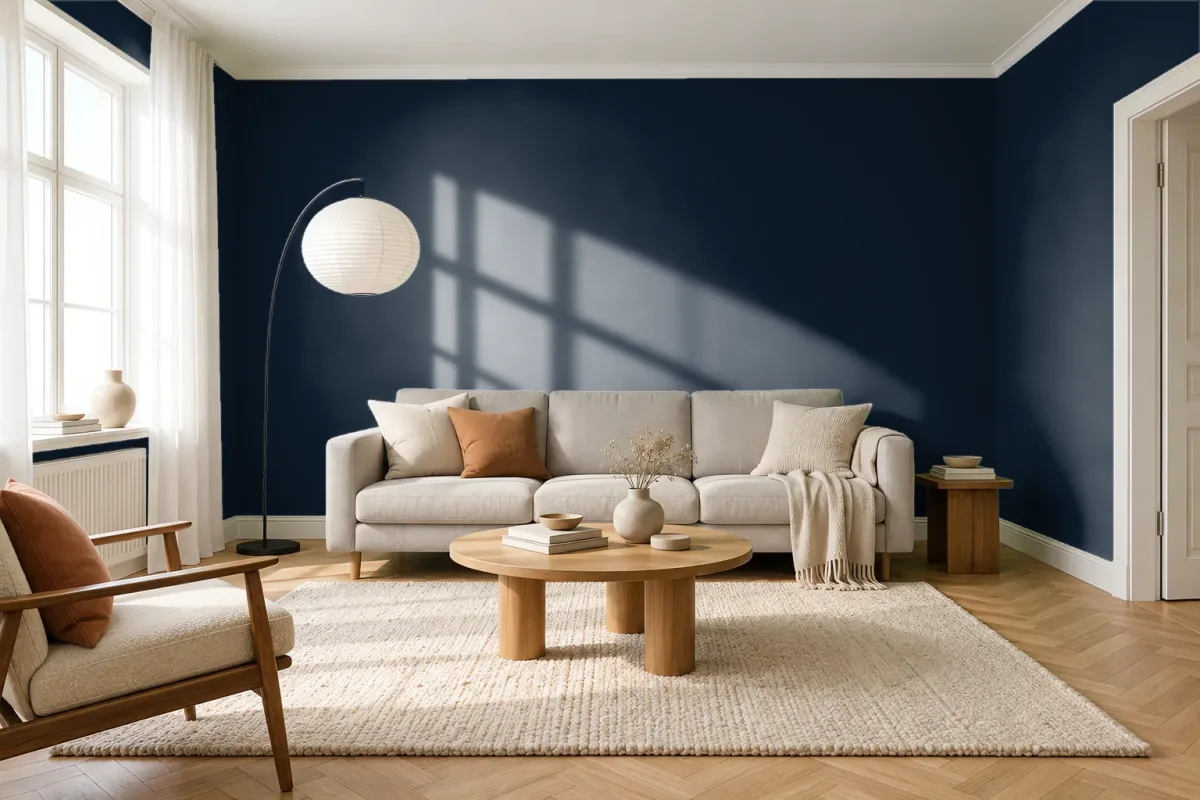 Краска PANTONE 19-4012 Carbon — гостиная в скандинавском стиле