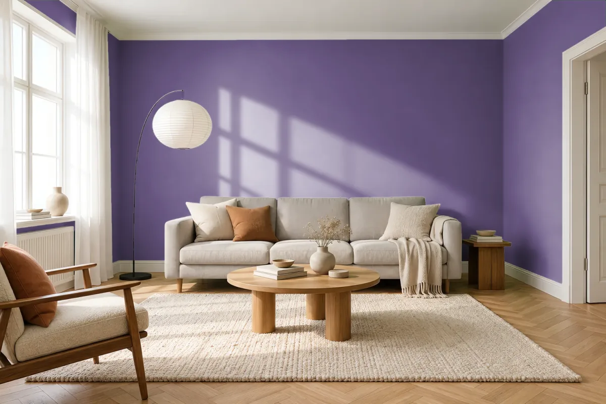 Краска PANTONE 18-3635 Picasso Lily — гостиная в скандинавском стиле