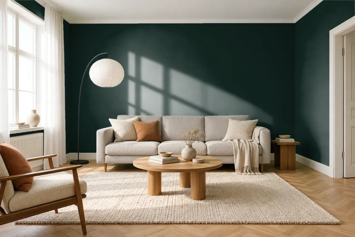Краска PANTONE 19-5350 Scarab — гостиная в скандинавском стиле