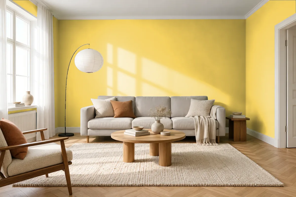 Краска PANTONE 13-0756 Lemon Zest — гостиная в скандинавском стиле