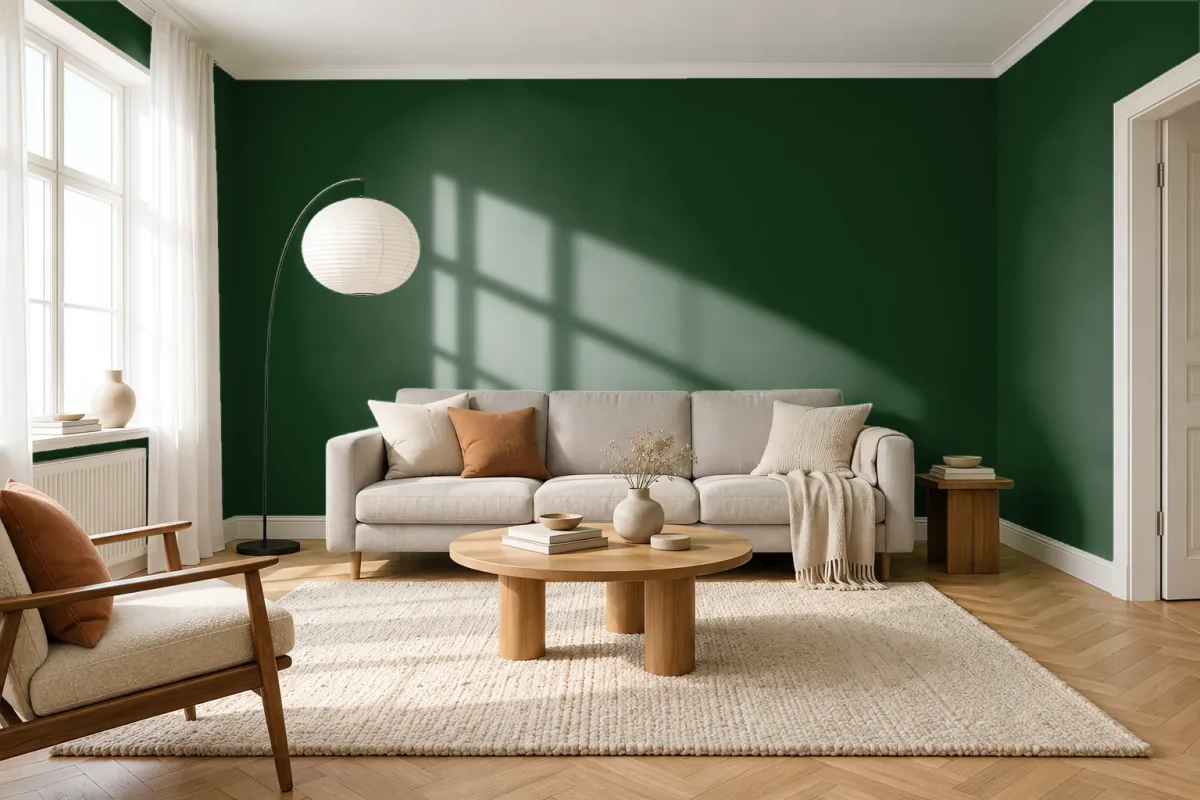 Краска PANTONE 19-5918 Mountain View — гостиная в скандинавском стиле
