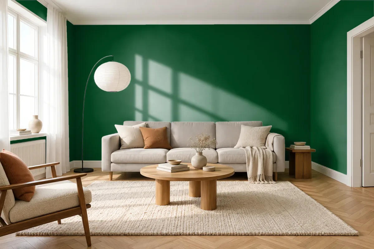 Краска PANTONE 19-6050 Eden — гостиная в скандинавском стиле