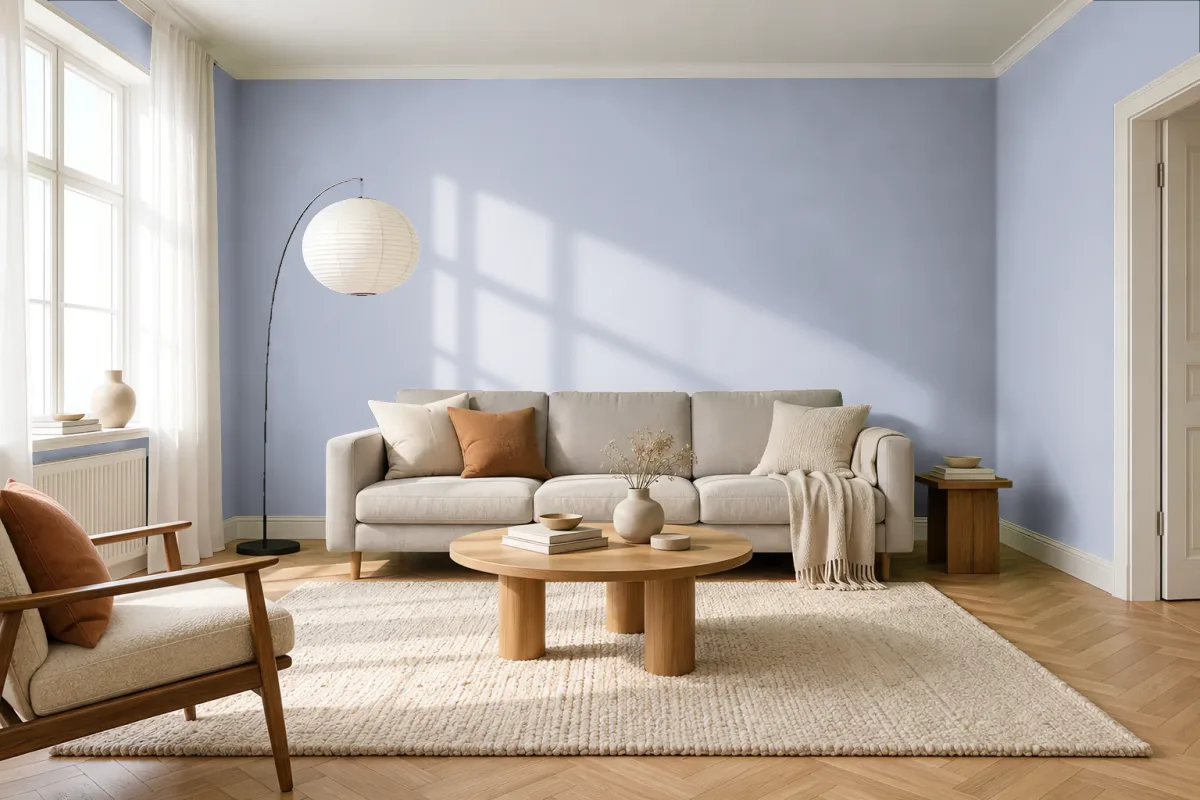 Краска PANTONE 15-3908 Icelandic Blue — гостиная в скандинавском стиле