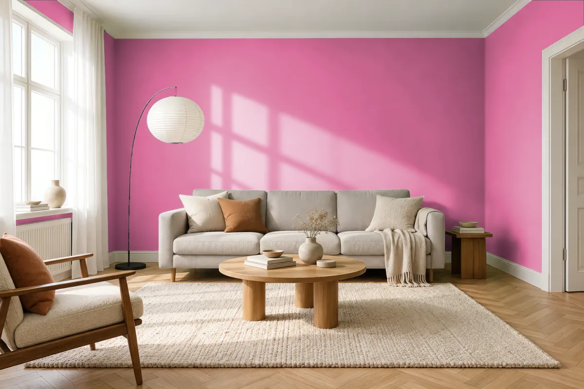 Краска PANTONE 16-2126 Azalea Pink — гостиная в скандинавском стиле