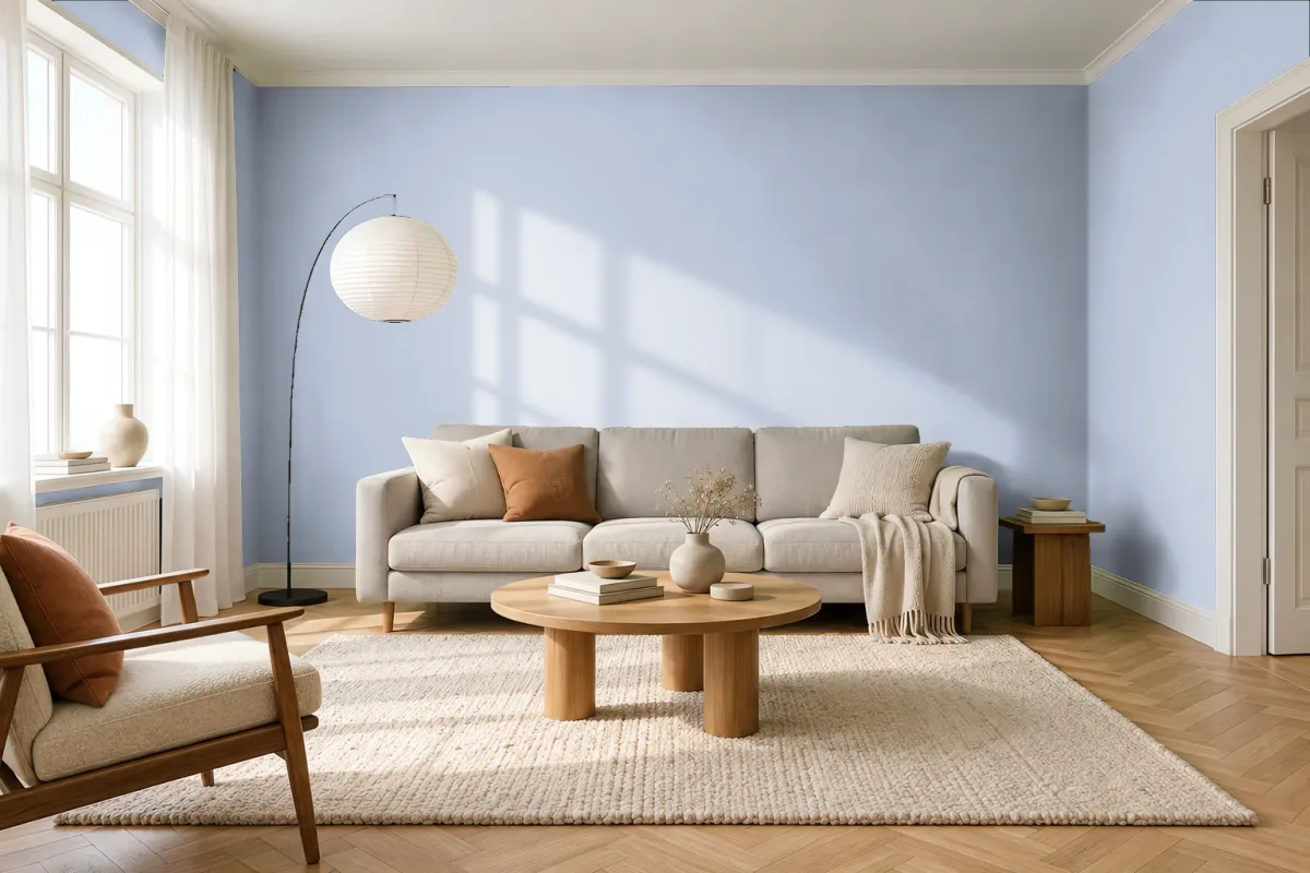 Краска PANTONE 14-3949 Xenon Blue — гостиная в скандинавском стиле