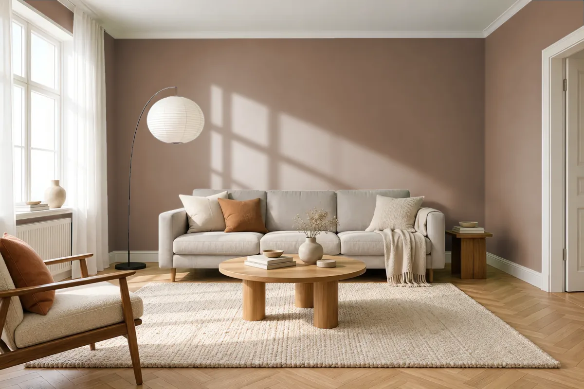 Краска PANTONE 18-1029 Toasted Coconut — гостиная в скандинавском стиле