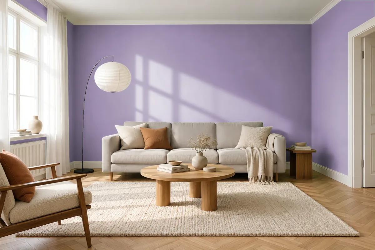 Краска PANTONE 16-3817 Rhapsody — гостиная в скандинавском стиле