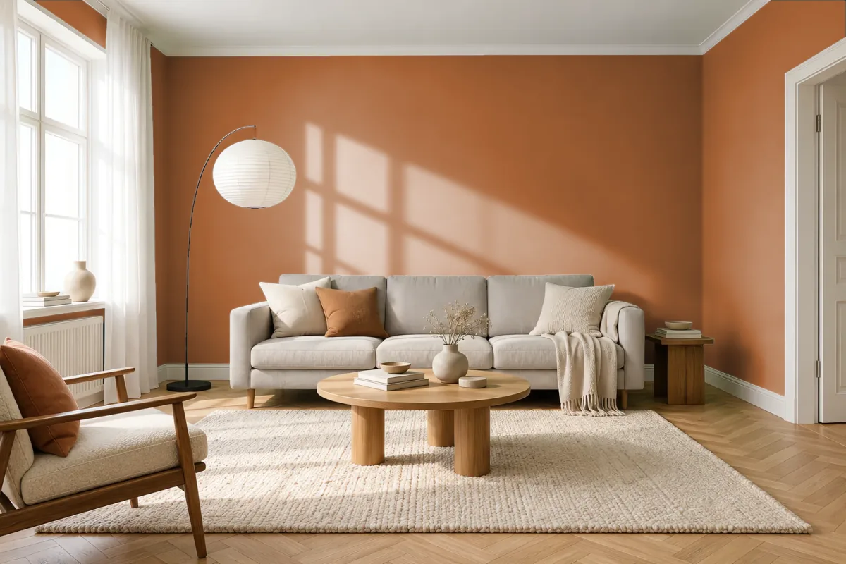 Краска PANTONE 18-1163 Pumpkin Spice — гостиная в скандинавском стиле
