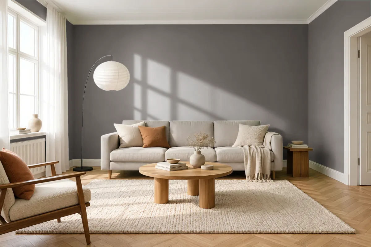 Краска PANTONE 18-1304 Falcon — гостиная в скандинавском стиле