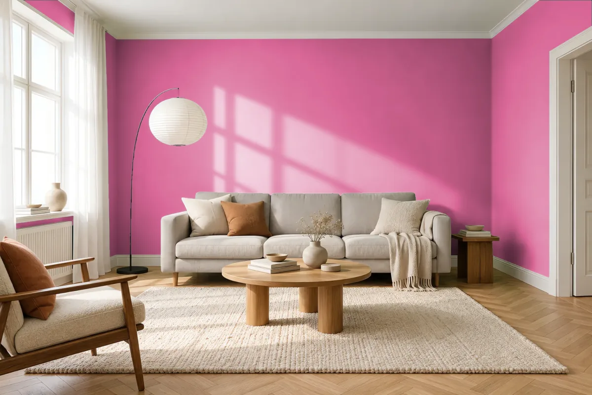 Краска PANTONE 17-2230 Carmine Rose — гостиная в скандинавском стиле