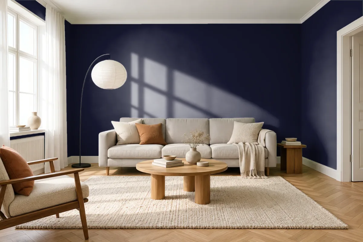 Краска PANTONE 19-3713 Deep Well — гостиная в скандинавском стиле