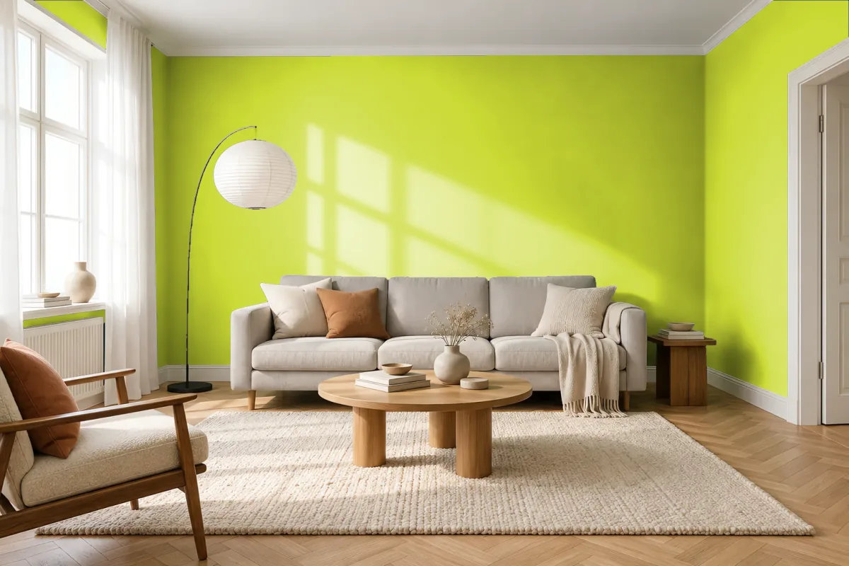 Краска PANTONE 14-0340 Acid Lime — гостиная в скандинавском стиле