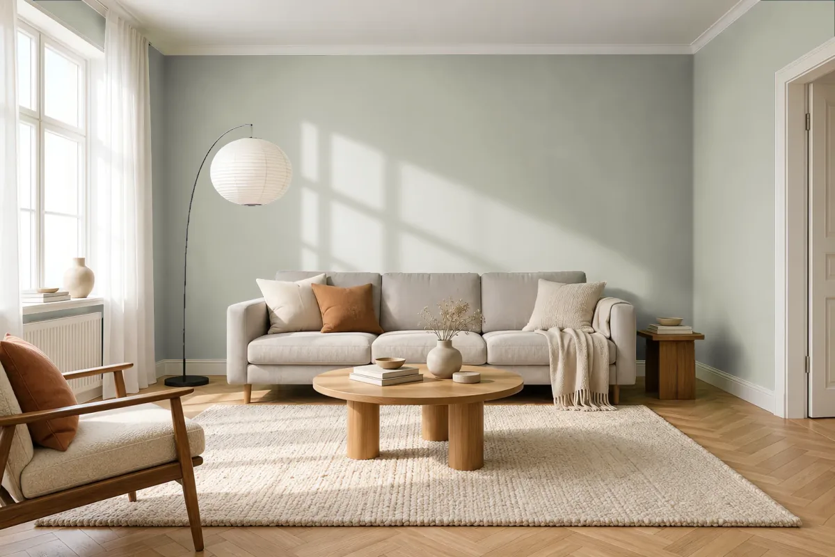 Краска PANTONE 15-6307 Agate Gray — гостиная в скандинавском стиле