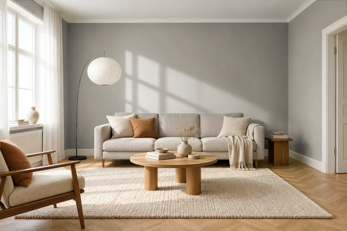 Краска PANTONE 16-1107 Aluminum — гостиная в скандинавском стиле