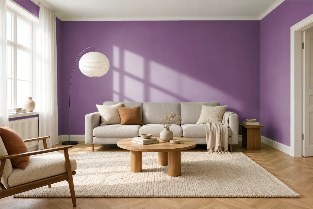 Краска PANTONE 18-3015 Amethyst — гостиная в скандинавском стиле