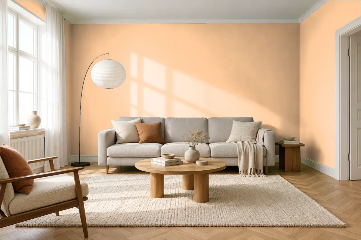 Краска PANTONE 13-1031 Apricot Sherbet — гостиная в скандинавском стиле