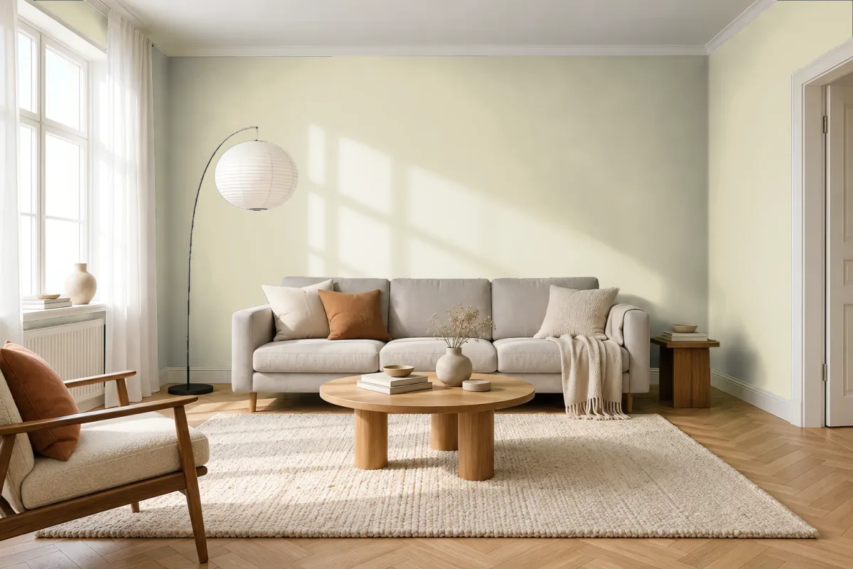 Краска PANTONE 12-0311 Asparagus Green — гостиная в скандинавском стиле