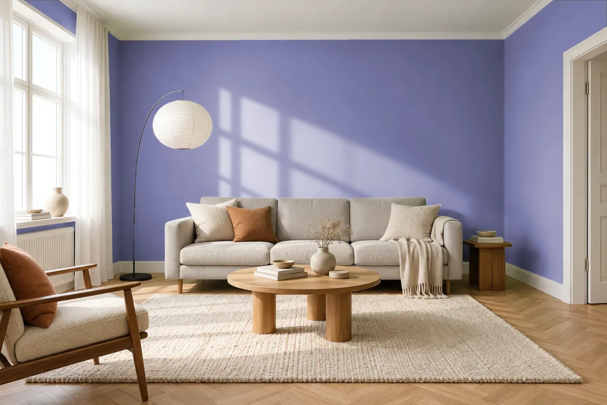 Краска PANTONE 17-3826 Aster Purple — гостиная в скандинавском стиле