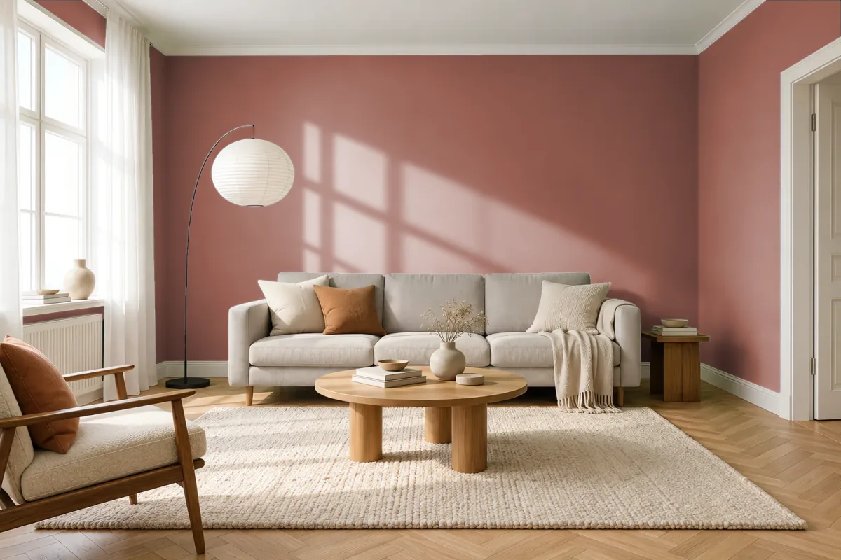 Краска PANTONE 18-1343 Auburn — гостиная в скандинавском стиле