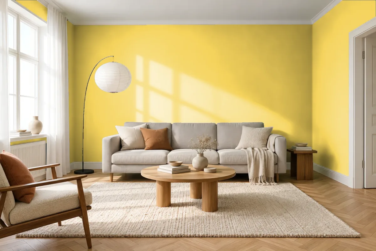 Краска PANTONE 12-0642 Aurora — гостиная в скандинавском стиле