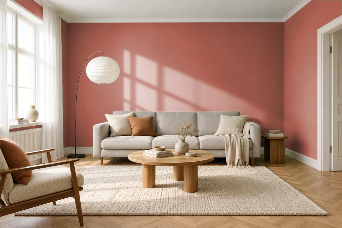 Краска PANTONE 18-1451 Autumn Glaze — гостиная в скандинавском стиле