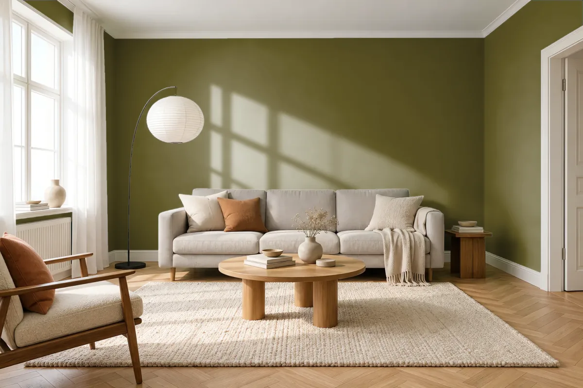 Краска PANTONE 18-0430 Avocado — гостиная в скандинавском стиле