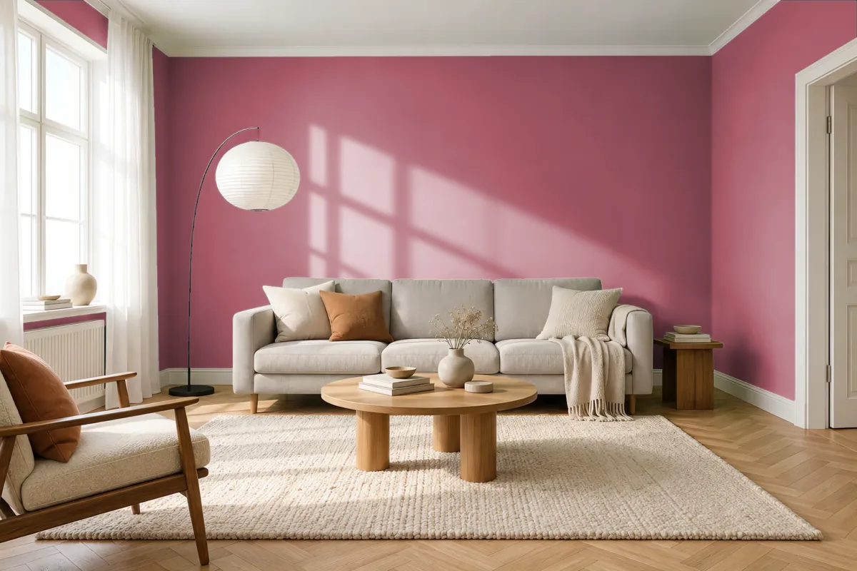 Краска PANTONE 18-1634 Baroque Rose — гостиная в скандинавском стиле