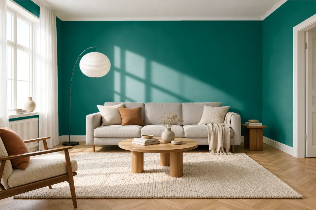 Краска PANTONE 18-5315 Bayberry — гостиная в скандинавском стиле