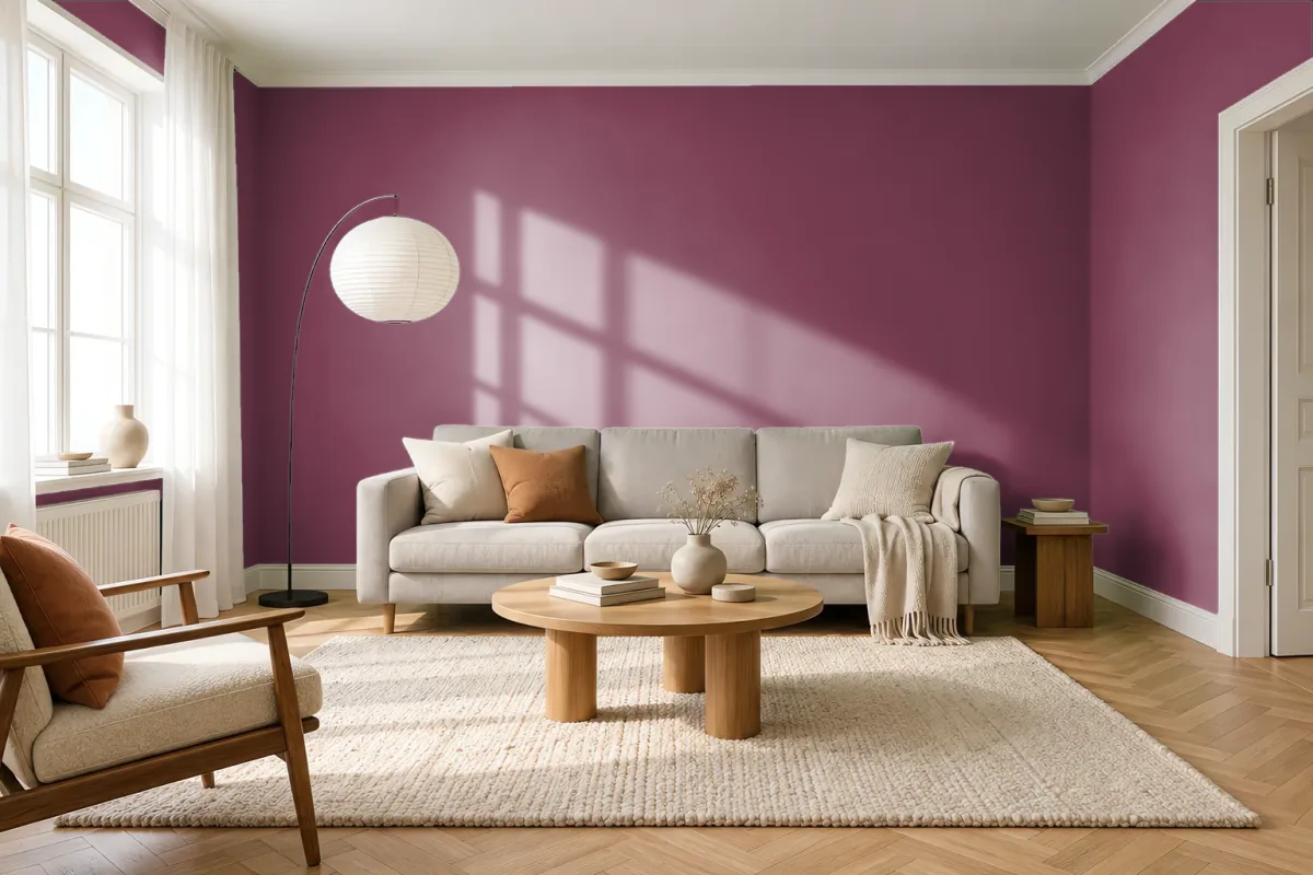 Краска PANTONE 18-2027 Beaujolais — гостиная в скандинавском стиле