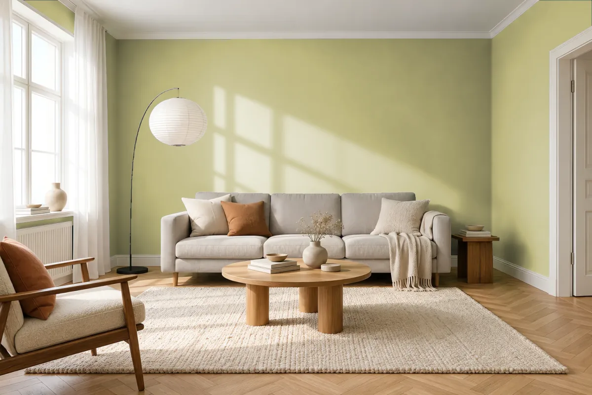 Краска PANTONE 14-0425 Beechnut — гостиная в скандинавском стиле
