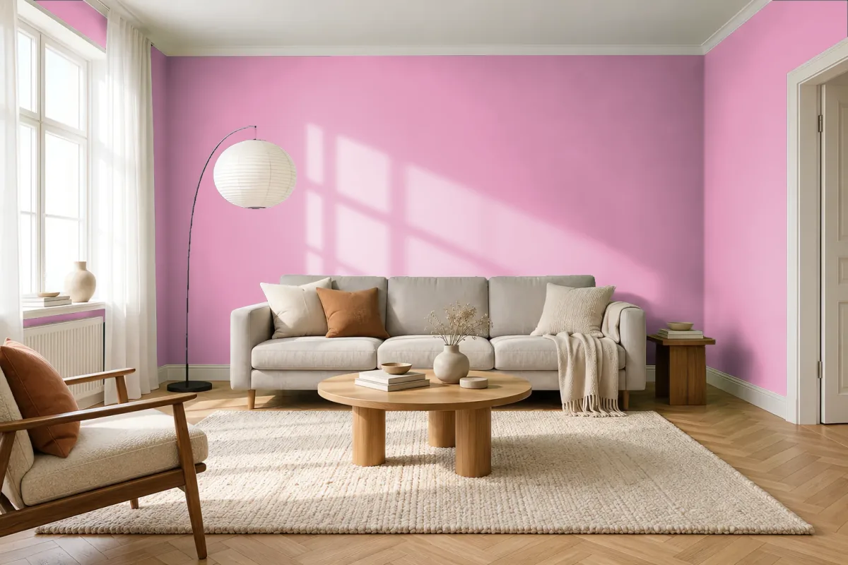 Краска PANTONE 15-2215 Begonia Pink — гостиная в скандинавском стиле