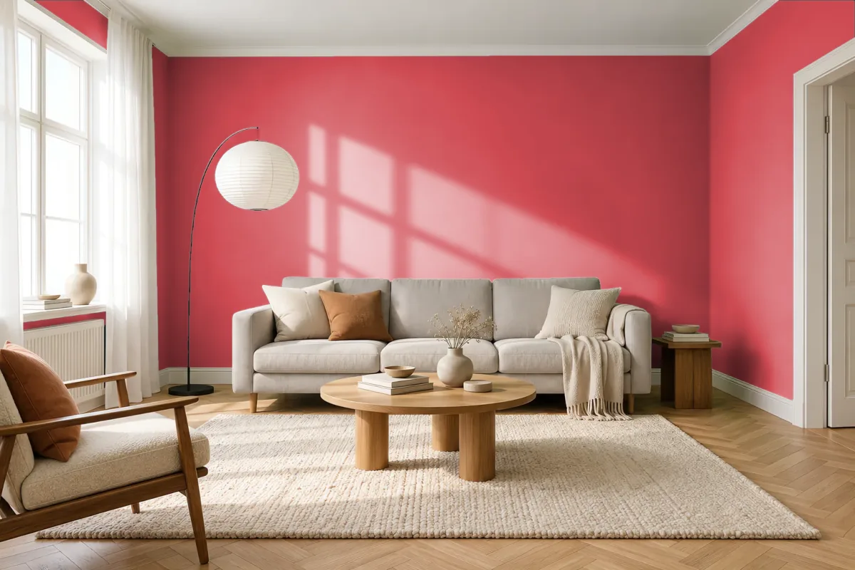 Краска PANTONE 17-1663 Bittersweet — гостиная в скандинавском стиле