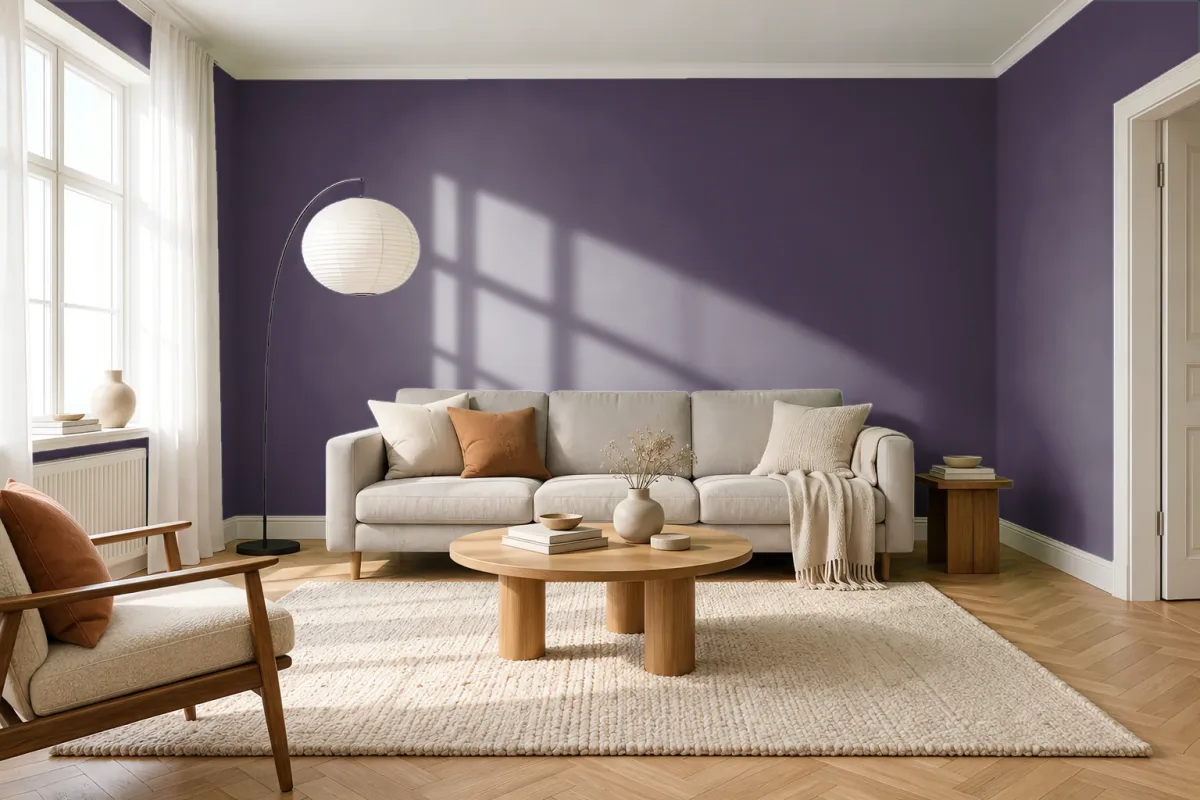 Краска PANTONE 19-3520 Blackberry Cordial — гостиная в скандинавском стиле