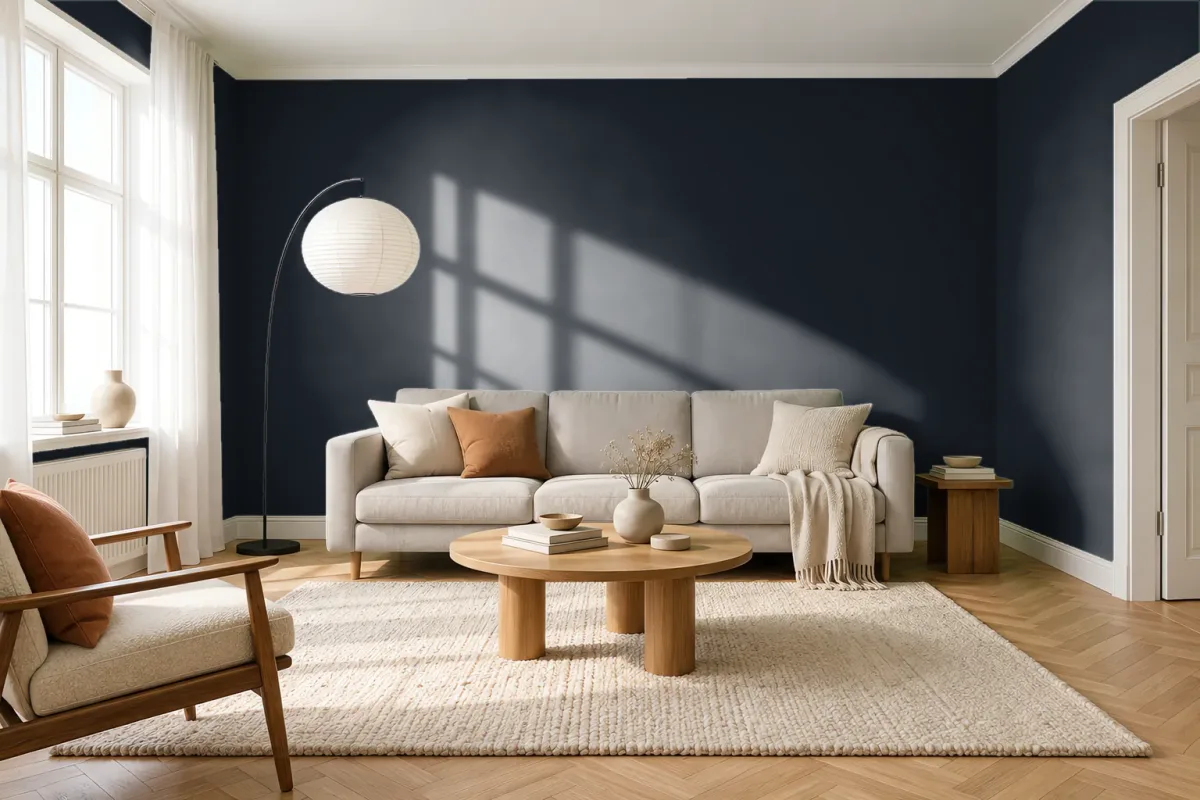 Краска PANTONE 19-4015 Blue Graphite — гостиная в скандинавском стиле