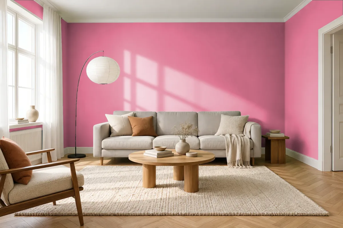 Краска PANTONE 17-1928 Bubblegum — гостиная в скандинавском стиле